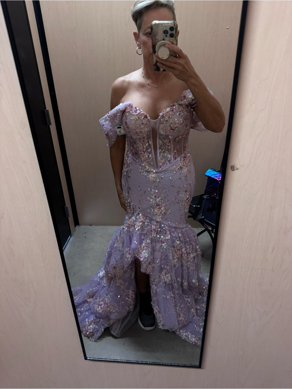 Portia and Scarlett Lavender Off-Shoulder Embellished Mermaid Gown